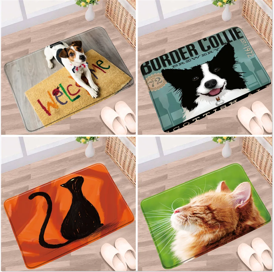 

Cute Animal Bathroom Mat Fun Cat Dog Pet Pattern Non-slip Rugs Flannel Home Decoration Bath Kitchen Doorway Aisle Doormat Carpet