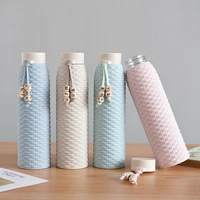 creative imitation rattan glass water bottles with straw cute portable drinking bottle for water gift box