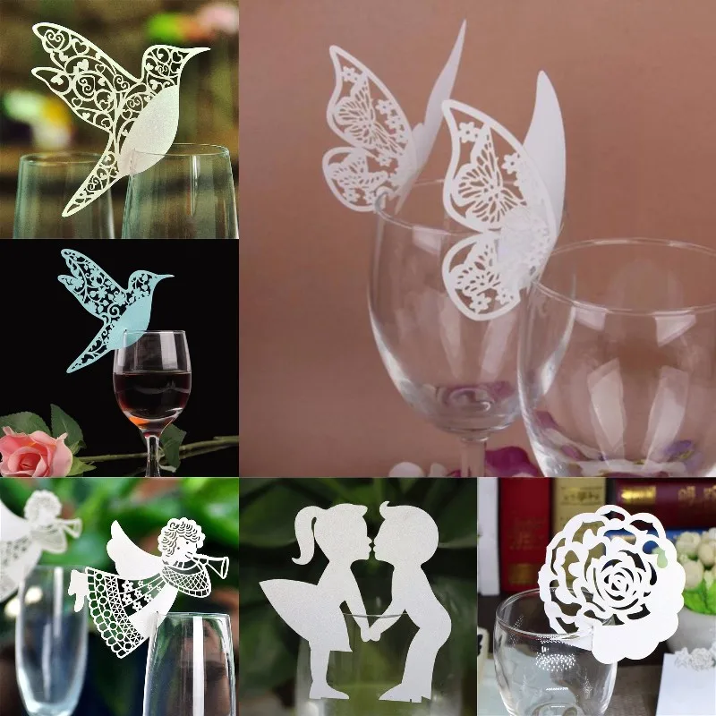 50 шт. белый синий розовый фиолетовый имя карты Бабочка Место эскорт бокал для