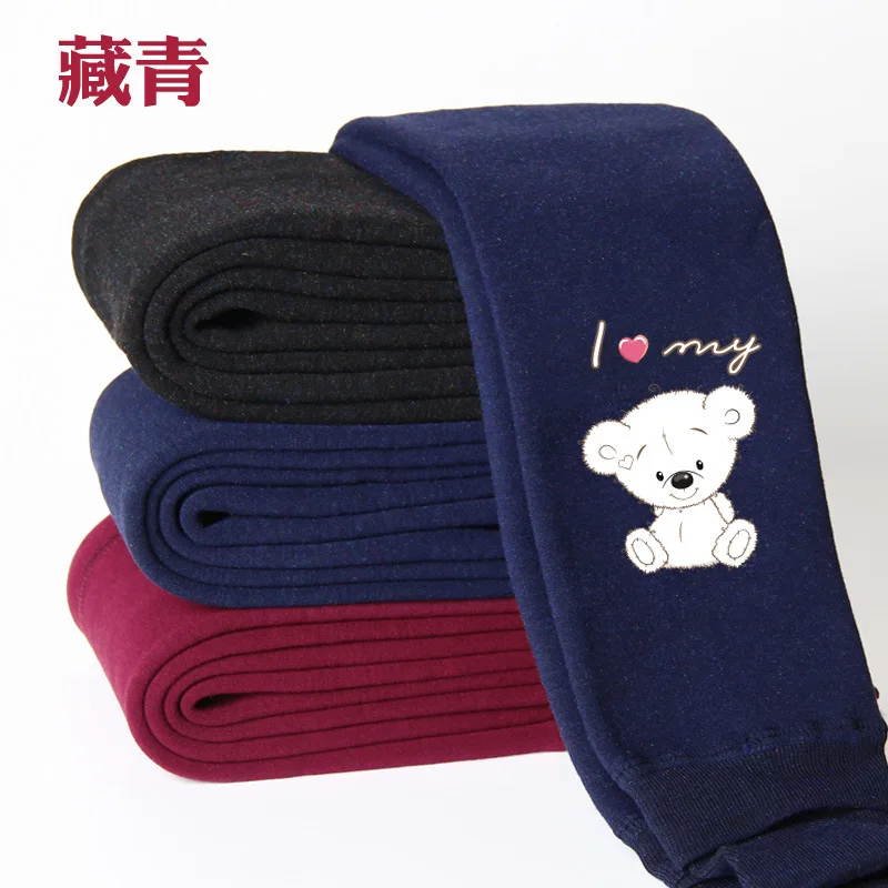 dark blue love bear Высококачественные зимние детские леггинсы для девочек; плотные теплые хлопковые штаны с эластичной резинкой на талии с рисунком для девочек; От 2 до 12 лет - Color: dark blue love bear