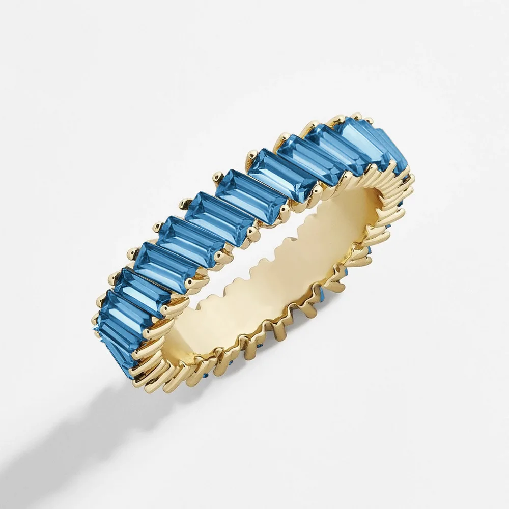 Gold Sky Blue Новое Женское кольцо с радужным фианитом в стиле бохо, цвета: золото, серебро, багет, кубический цирконий, обручальное кольцо вечности - Цвет основного камня: Gold Sky Blue