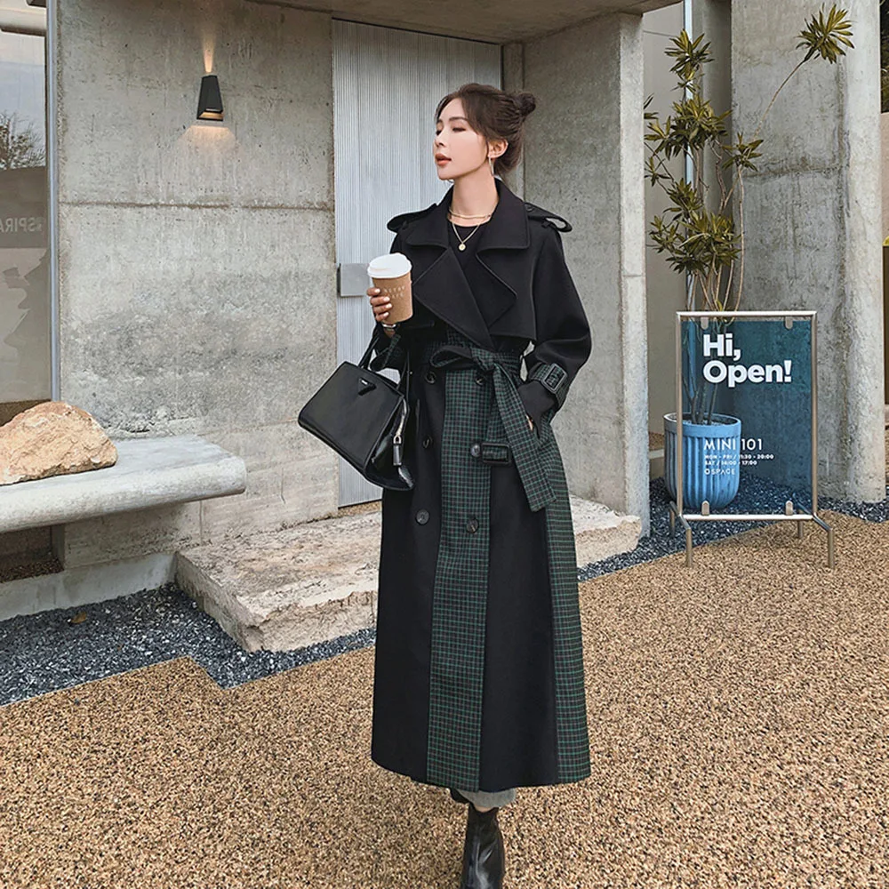 

Популярная женская ветровка средней длины, ветровка, осень 2021, новинка, Женский темпераментный Тренч высокого уровня в британском стиле