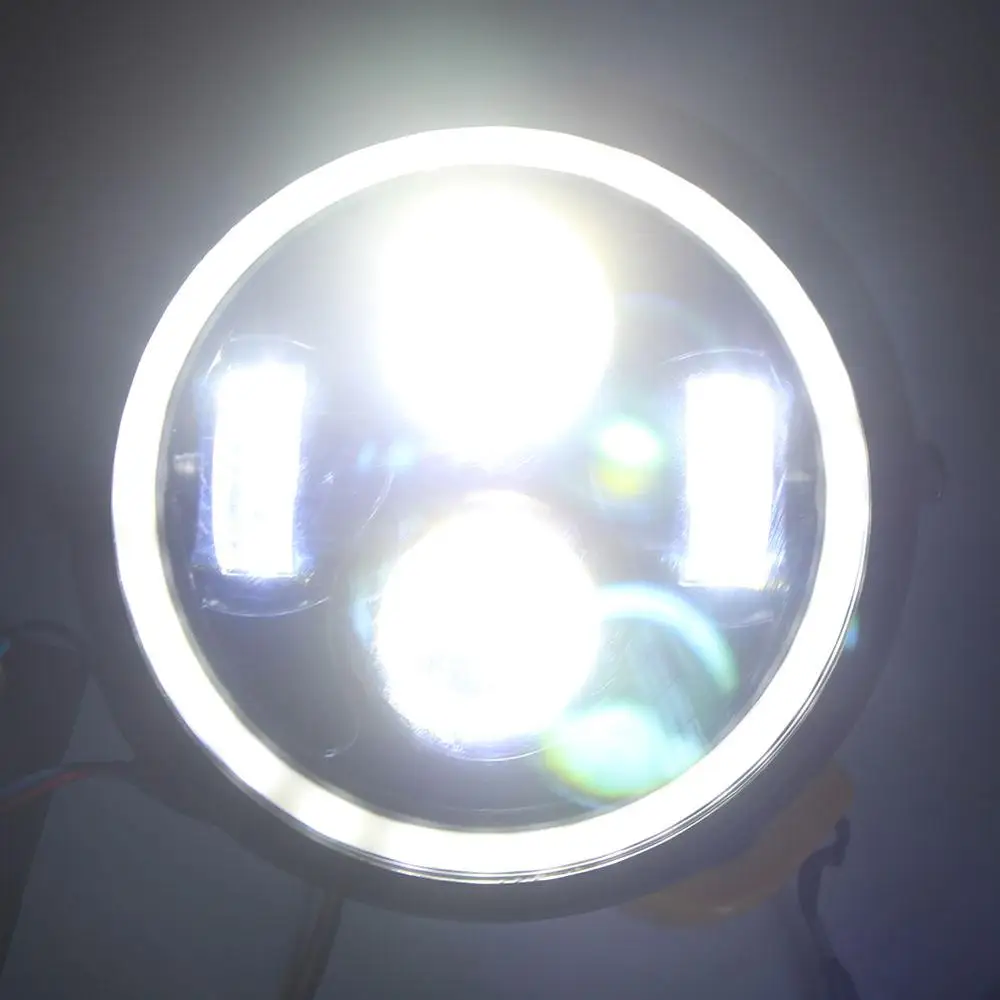 6.5&quot Round Motorcycle LED Headlight with White Halo Angel Eye for Sportster Cafe Racer Bobber |
