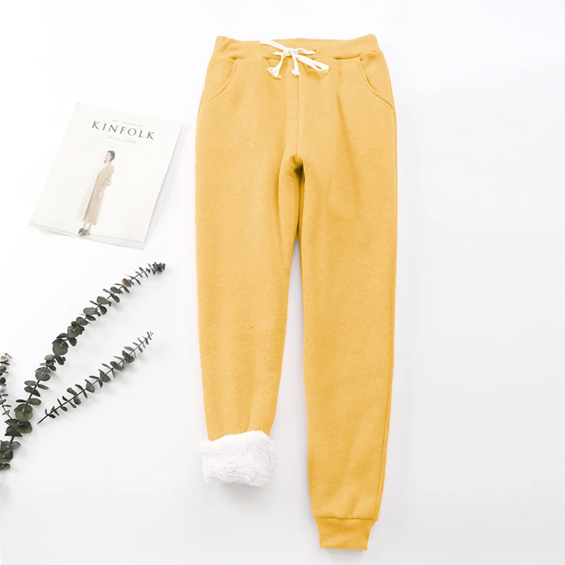 yellow thick 1 Осень, женские спортивные штаны для спортзала, флисовые штаны для тренировок, плотные теплые зимние женские спортивные штаны для бега, Pantalones Mujer - Цвет: yellow thick 1