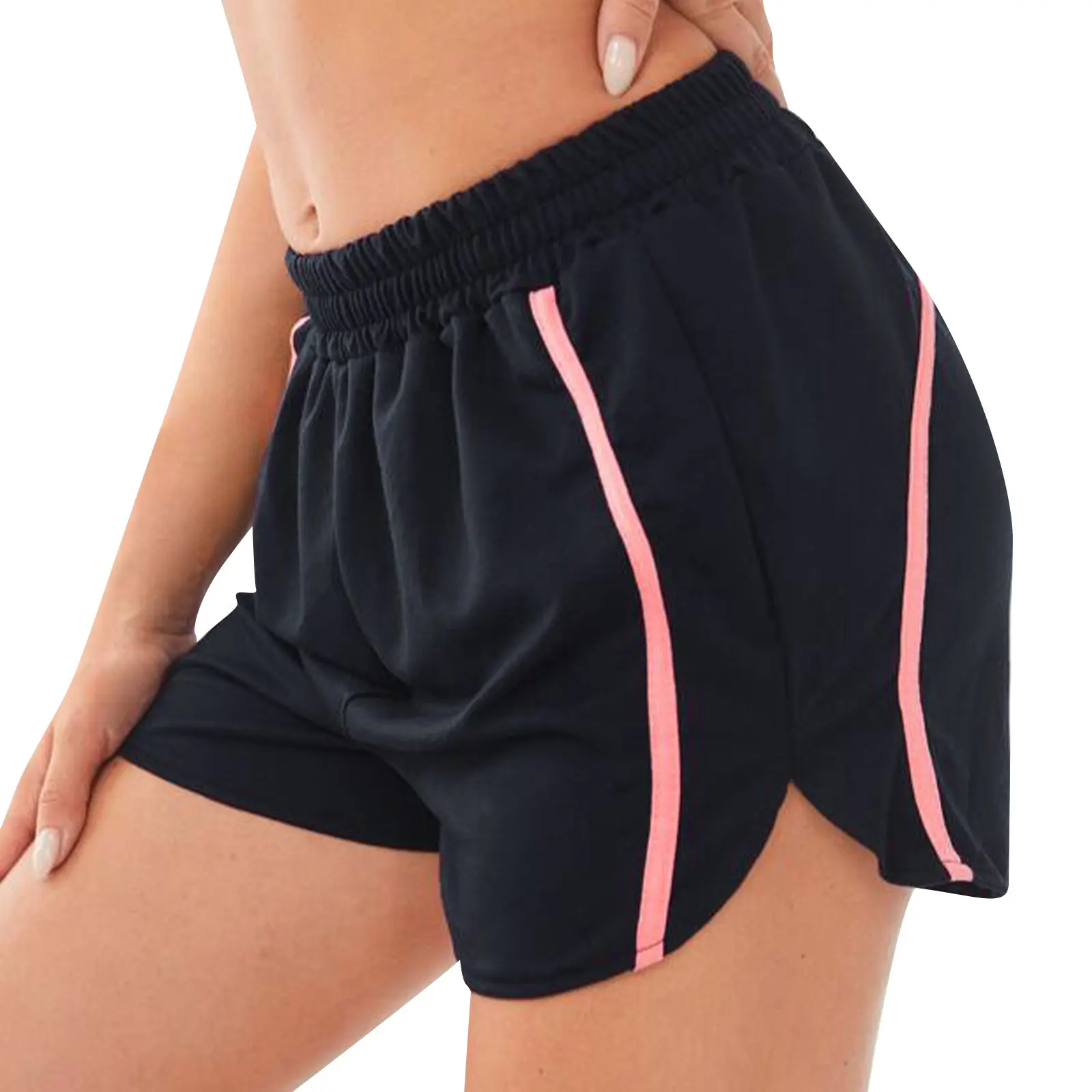 

Women Contrast Color Sports Shorts Loose Fit Side Split High Waist Sporty Jogging Shorts for Summer