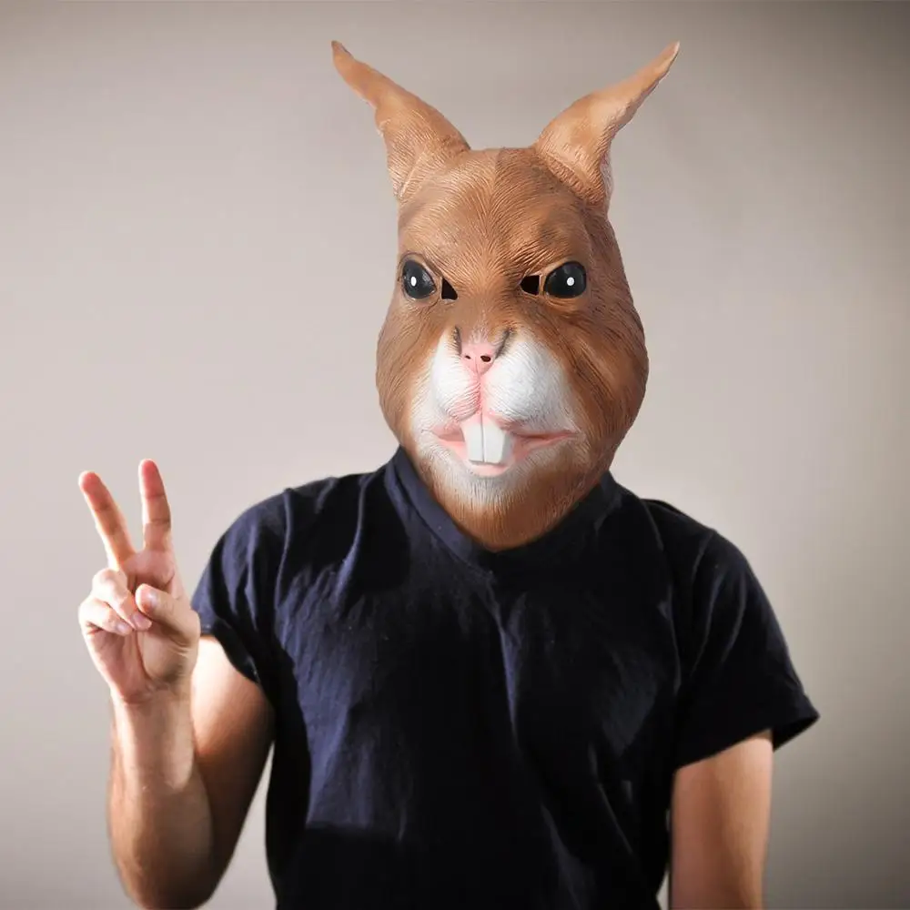 

Латексная резиновая маска кролика с длинными ушами накладной костюм кролика животного маскарадный костюм для Хэллоуина маскарада вечерин...