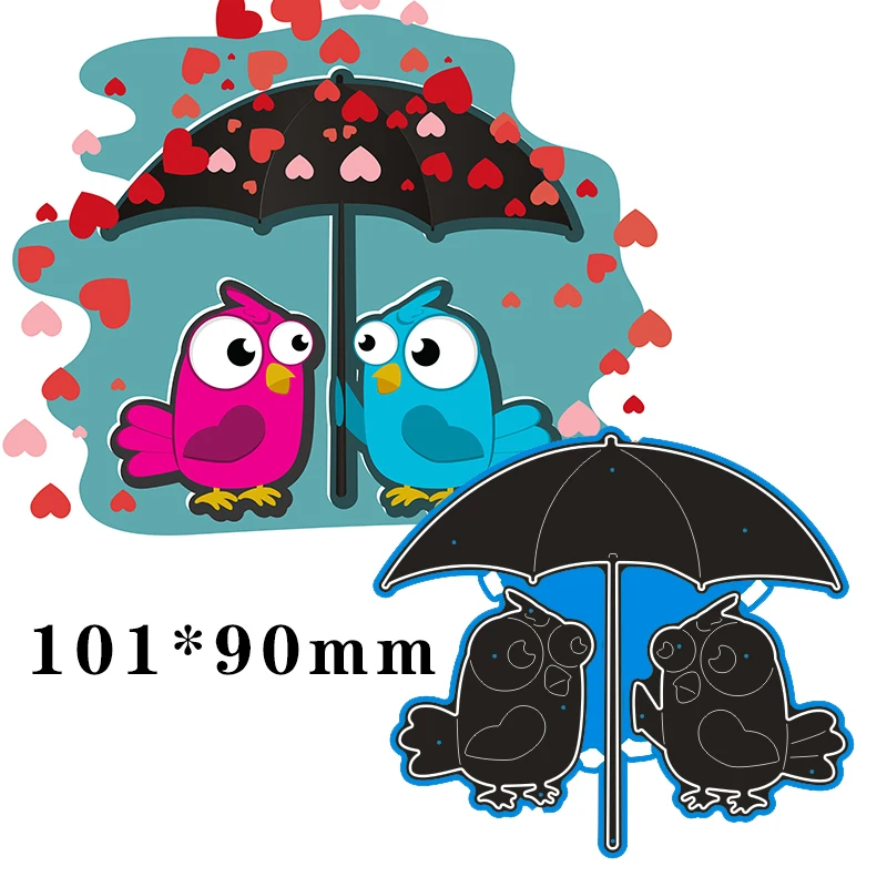 

Metal Dies Two Birds under umbrella for 2020 New Stencils DIY Scrapbooking Paper Cards Craft Making Craft Decoration 101*90mm