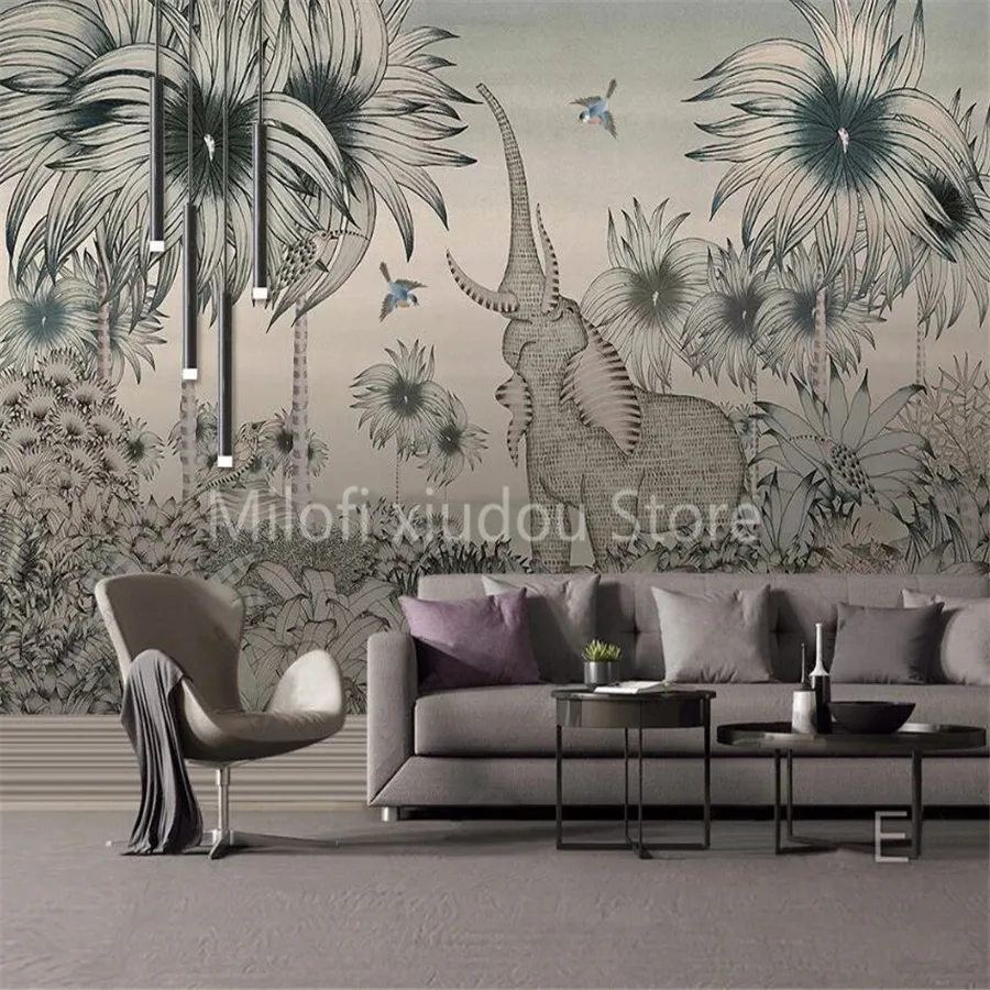 

milofi custom 3D wallpaper mural medieval tropical jungle elephant flying bird living room bedroom background wall decoration pa