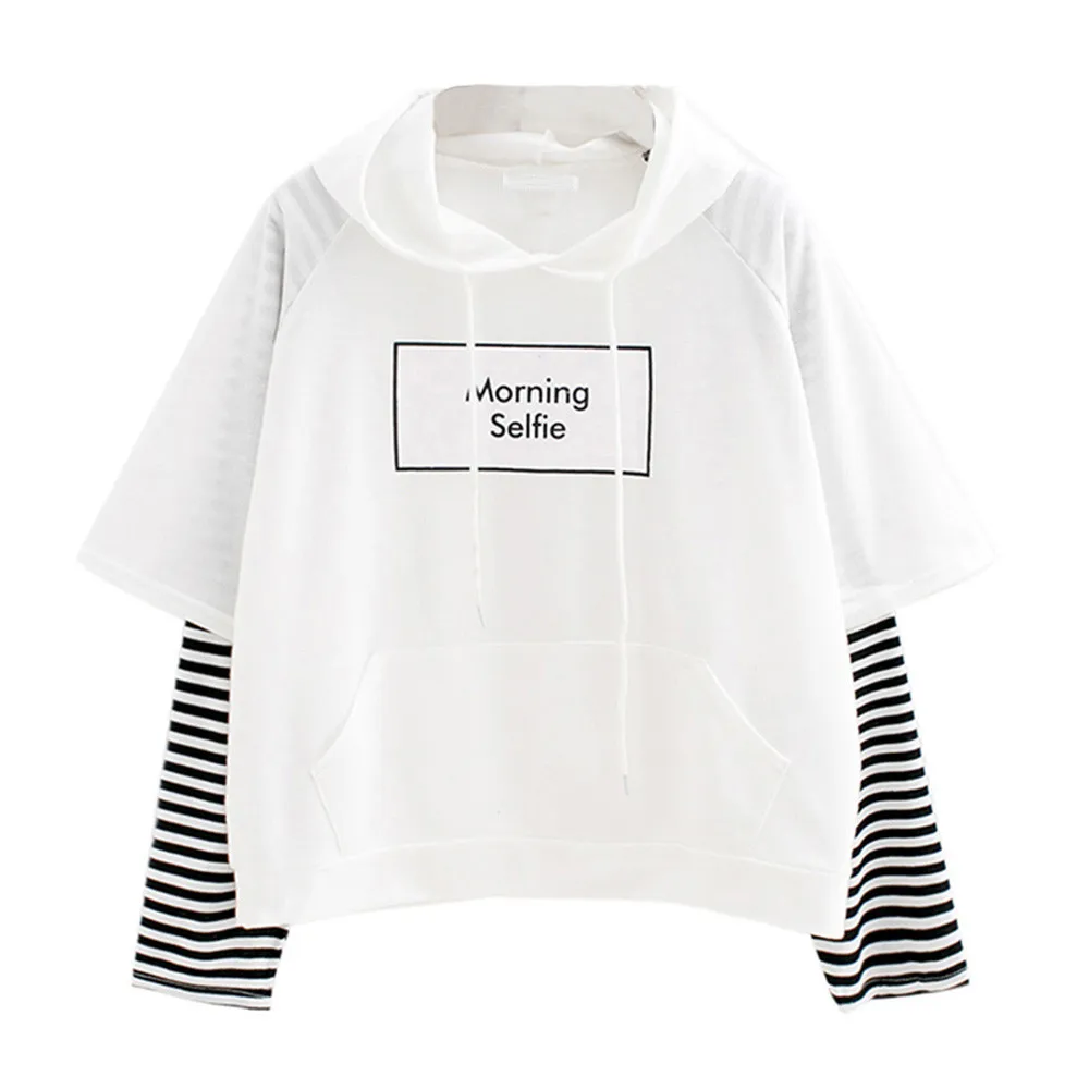 Women Ladies Sweatshirt Hooded Long Sleeve Crop Patchwork Pullover Tops Hoodie Streetwear Women Oversized Hoodies Sudaderas