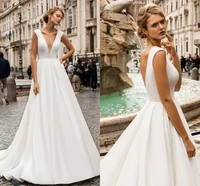 vestidos de noiva simple v neck a line wedding dresses 2020 beading custom made long bridal gowns spring robe de mariage