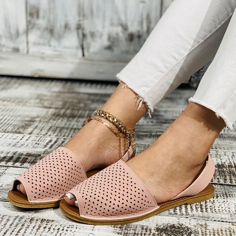 

Ladies Fashion Summer Leather Flat Fish Mouth Slippers Shoes