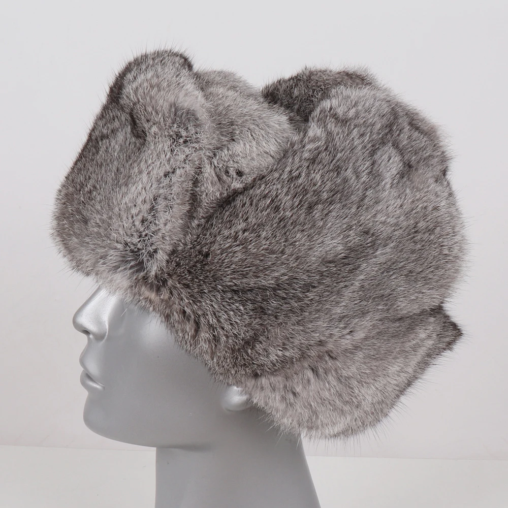 Новинка Мужская русская зимняя шапка бомбер из натурального кроличьего меха