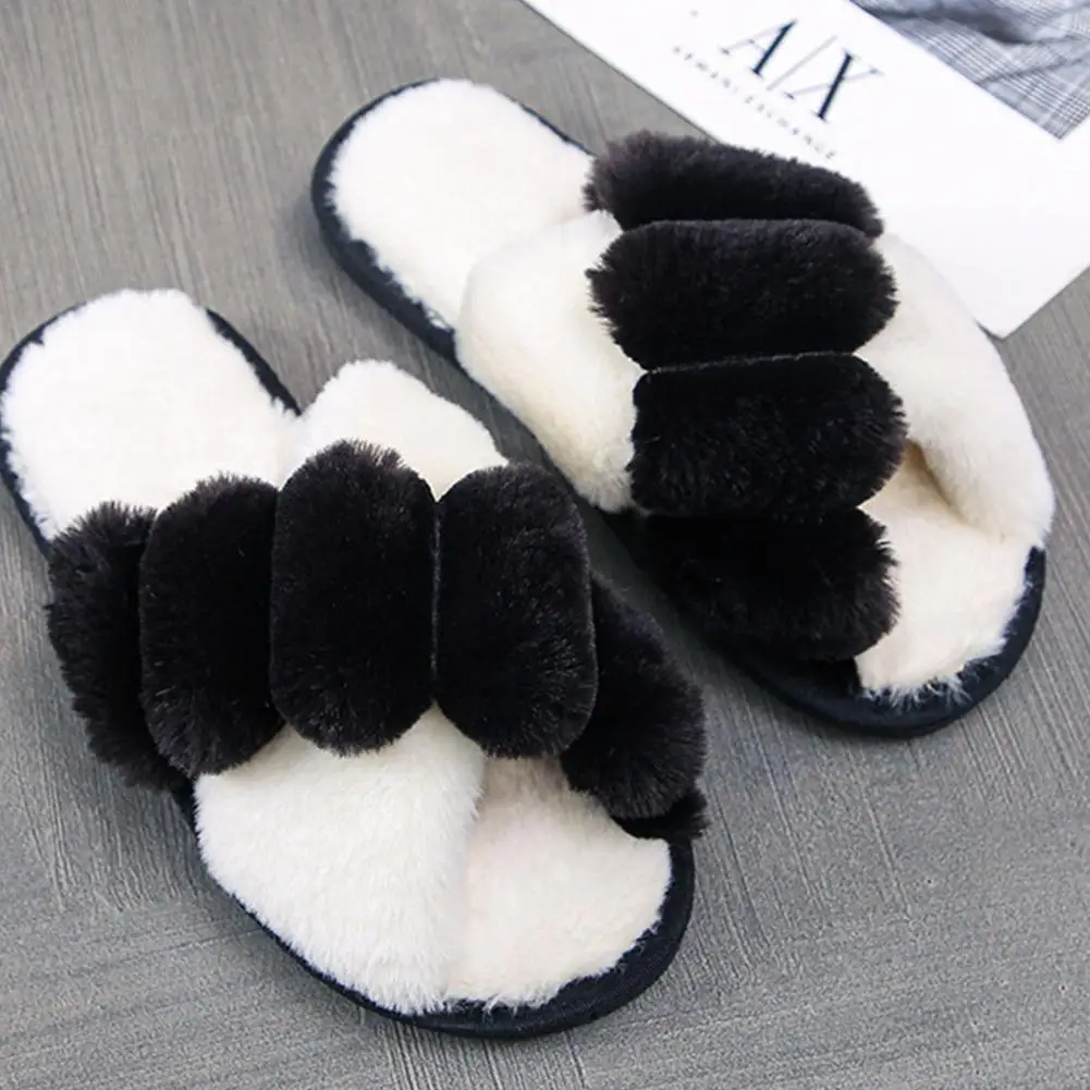 

Женские тапочки, женская обувь, женские модные пушистые шлепанцы, домашние Мягкие Шлепанцы на плоской подошве с открытым носком