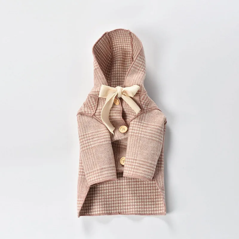 

2020 new dog clothing autumn winter Plush thousand bird cashmere bow coat small and medium cat clothing