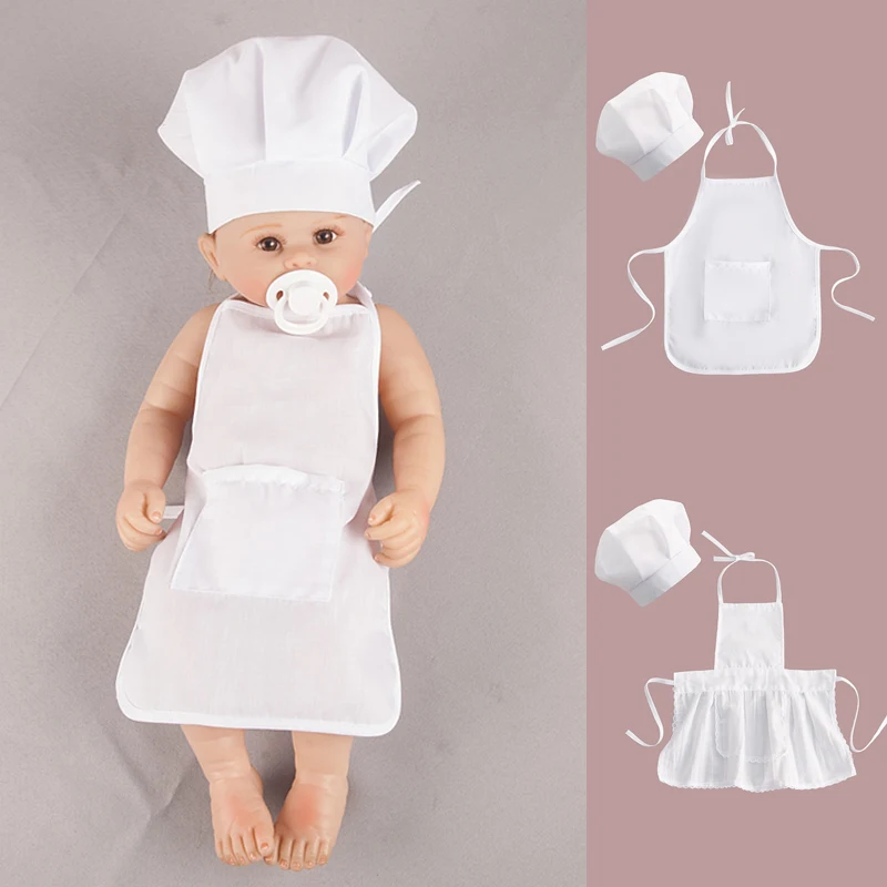 

2 Pcs/Set Baby Chef Apron and Hat Kids Chef Costumes Photography Prop Newborn Hat Apron White