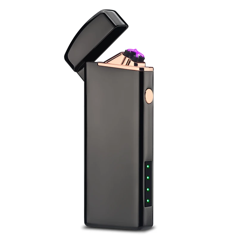 Black Двойные электронные дуги прикуривателя USB металла Перезаряжаемые Ветрозащитный Непламено Электрический зажигалки плазмы с Дисплей свет зажигалка зажигалка usb - Цвет: Black