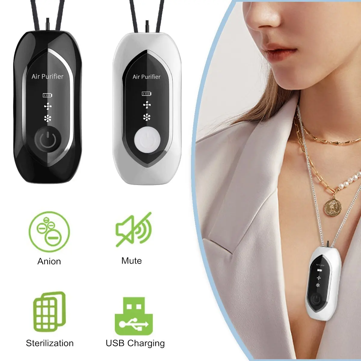 

Fashion Personal Wearable Air Purifier Necklace Mini USB Portable Air Freshener Ionizer Sterilization Negative Ion Generator