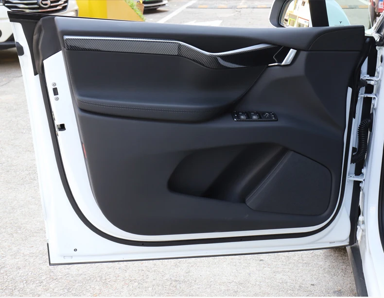 LUCKEASY автомобиля волокна обивки двери ленты ABS патч для Tesla модель X- с украшением в виде пуговицы Защита 4 шт./компл