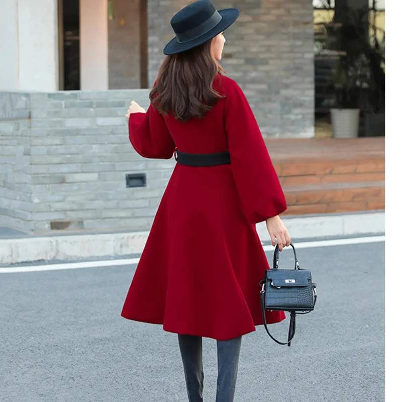 Винтажные длинные шерстяные пальто с рукавами-фонариками куртки Женская