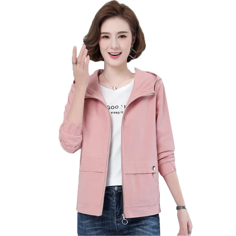 

Женская ветровка, Новинка осени 2021, Корейская дикая свободная модная розовая куртка с капюшоном, Женская ветровка большого размера, пальто ...