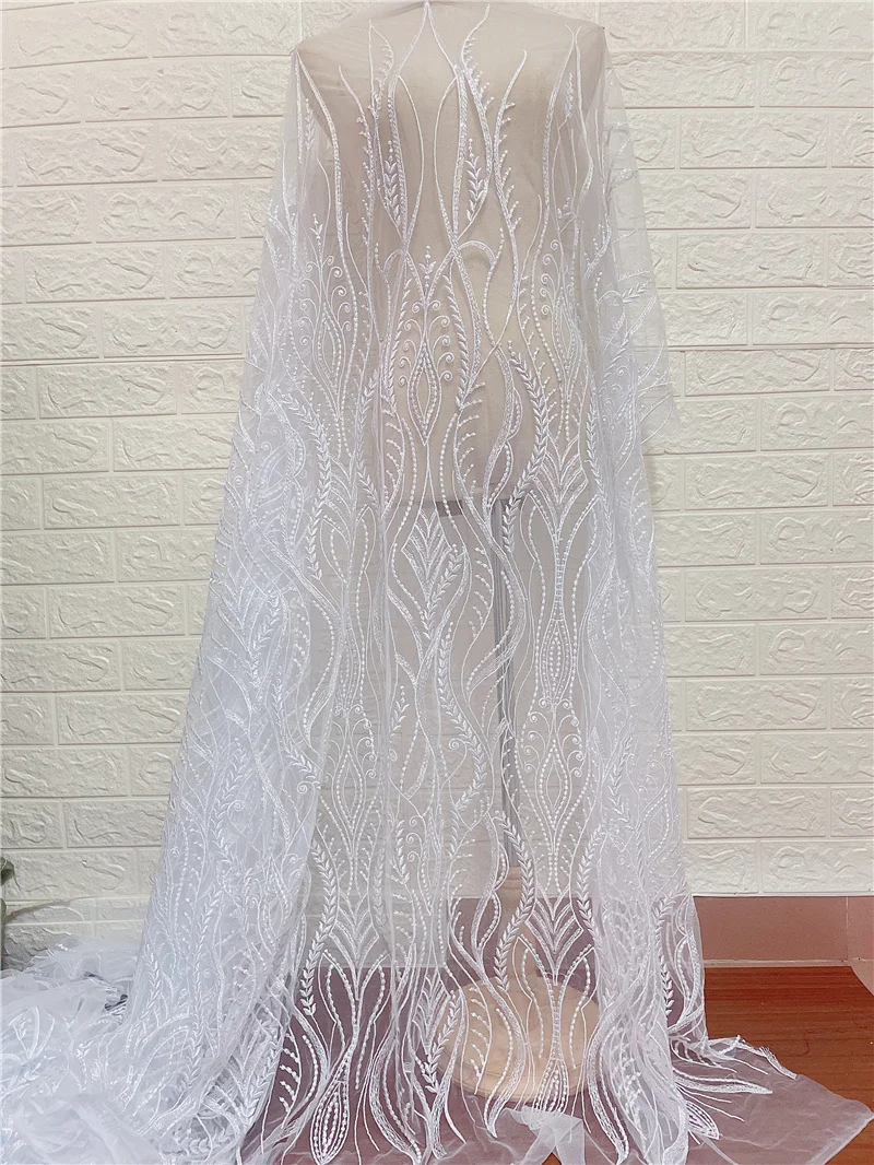 Тюль белого цвета кружевная ткань с вышивкой для рукоделия свадебного платья