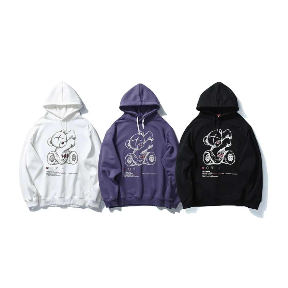 

2021 Men Harajuku Hoodie Sweatshirt Funny Loved Bear Streetwear Hip Hop Hoodie Pullover Cotton Fleece Winter Hooded Sweatshirt