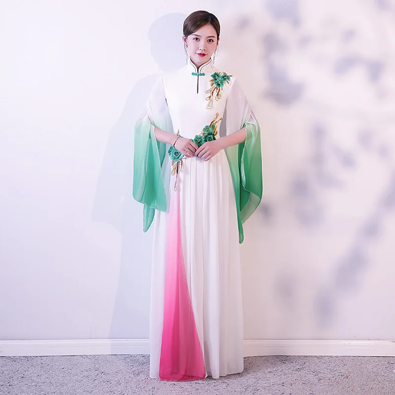 

Платье-Ципао женское с цветочной аппликацией, пикантный белый вечерний китайский наряд для выпускного вечера, винтажное весеннее