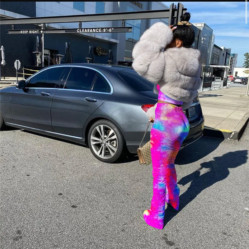 

Tye Dye 2 Piece Print Women's Clothing 2 Piece Set Women Tracksuit Casual Crop Top + High Waist Stacked Leggings Summer Suit