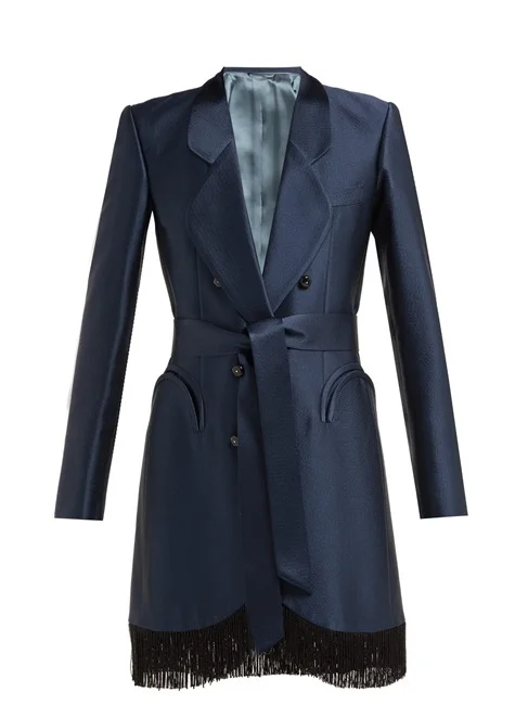navy TWOTWINSTYLE лоскутное платье с кисточками для женщин зубчатый длинный рукав Высокая талия кружевные платья женские осенние модные новые - Цвет: navy