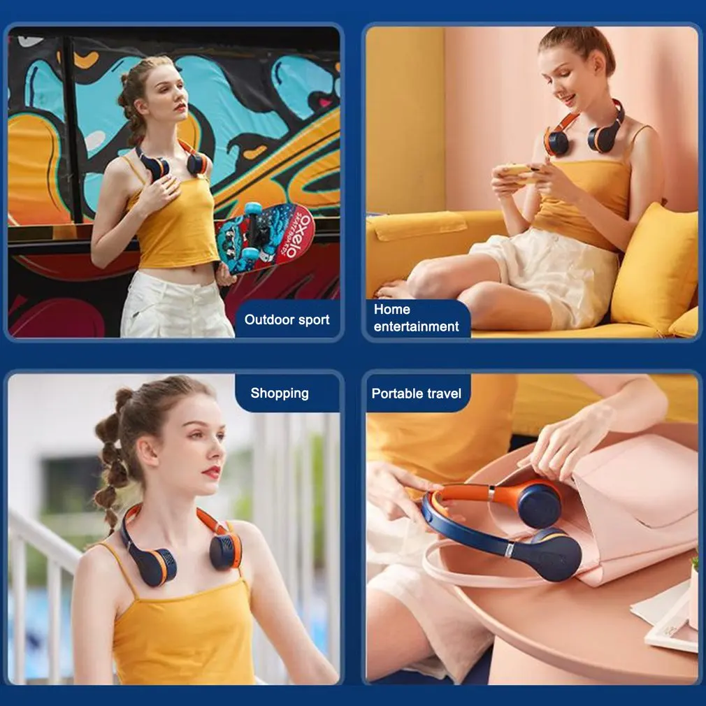 

Hanging Neck Fan Pulse Massager Bladeless Fans Neck Massage Fan Leafless 360 Degree Neckband 2400Mah USB Rechargeable