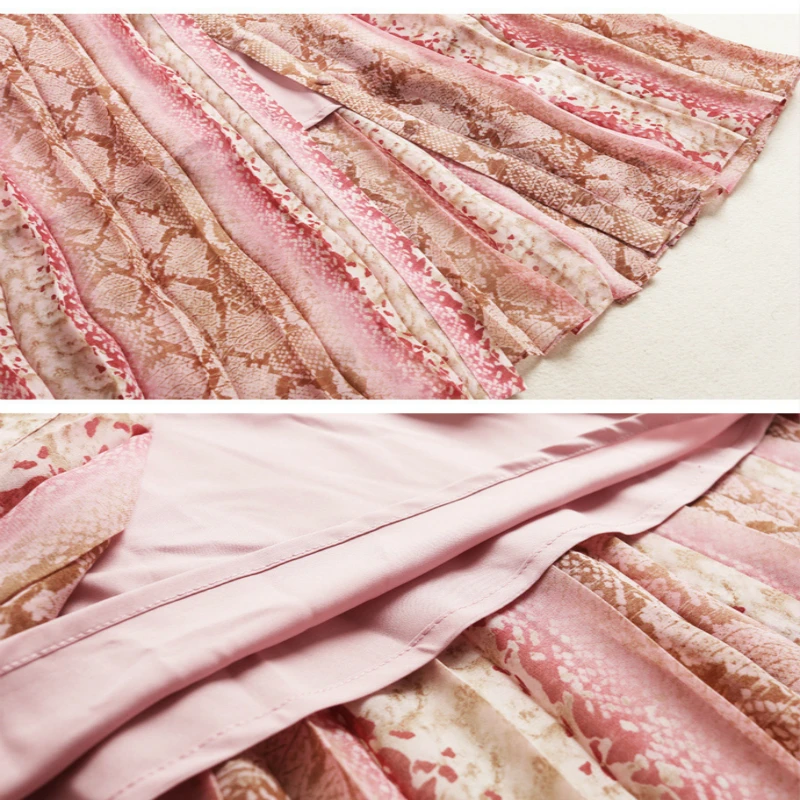 Весеннее платье для женщин змея две детали с принтом комплект OL отворотом