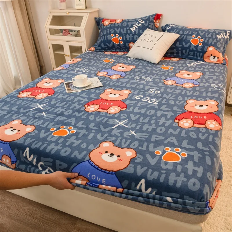 

Home textiles Winter Warm Solid Velvet Fitted Sheet Elastic Band Mattress Protector Cover Soft Single Double King Size Bed Sheet