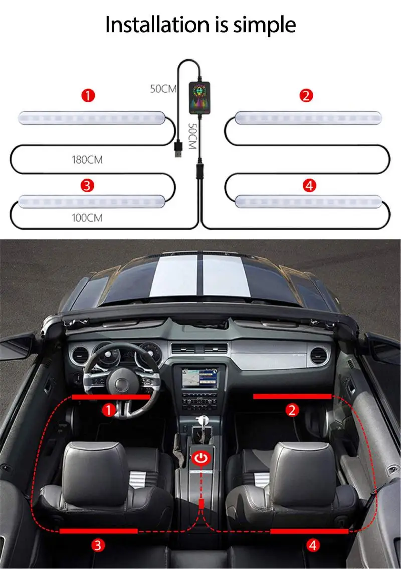 

Car Led Interior Light Auto Voice Remote Control Lamp 48led Atmosphere Music Rhythm Light Multiple Modes Decorative Lamps