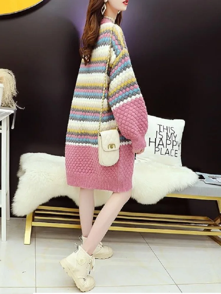 

Fashion Sweater Women 2020 High-quality Mid-length Sweater Dress Female Autumn And Winter 2020 New loose knitted base sweater
