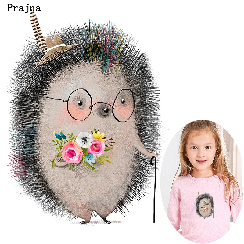 Prajna переводная нашивка с ежиком цветы животные термонаклейки на ткань очки