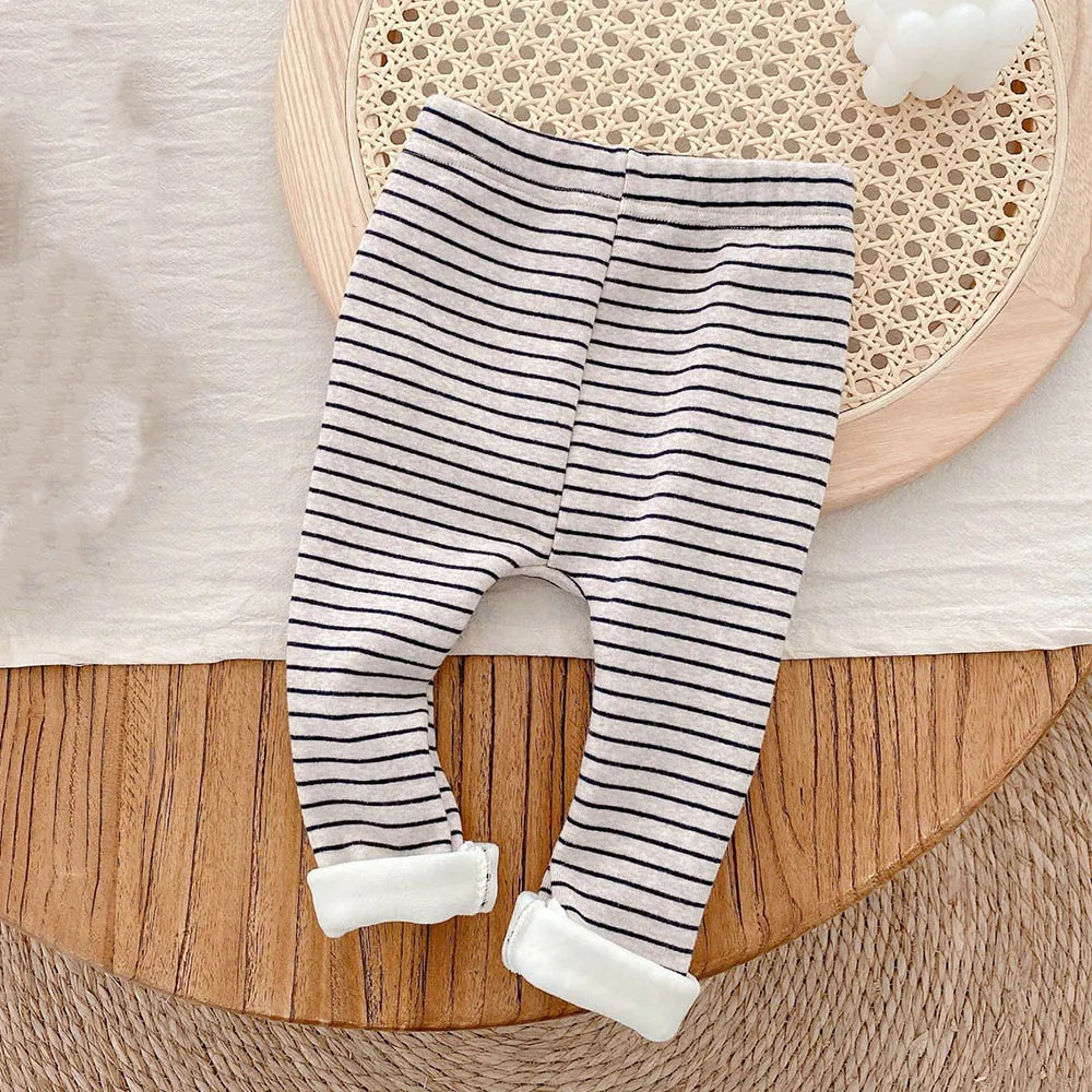 

Kids Warm Leggings For Girls Striped Plus Velvet Autumn Winter Baby Leggings Princess Infant Clothing