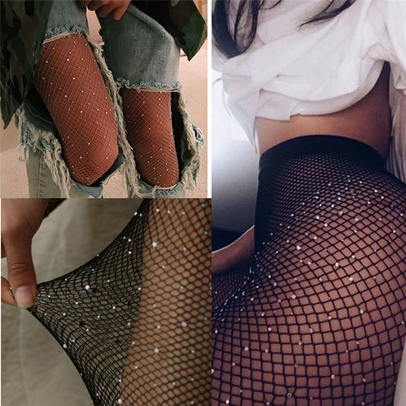 Ажурные колготки блестящие женские черные сетчатые трусики с блестящим