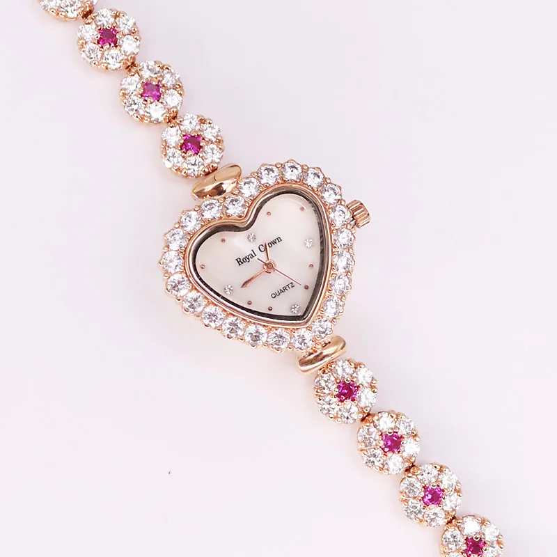 Rose Gold Pink B21 Роскошные ювелирные изделия из кристаллов, женские часы, модные часы в форме сердца, платье, браслет, часы, стразы, подарок для девочки, Королевская корона, коробка - Цвет: Rose Gold Pink B21