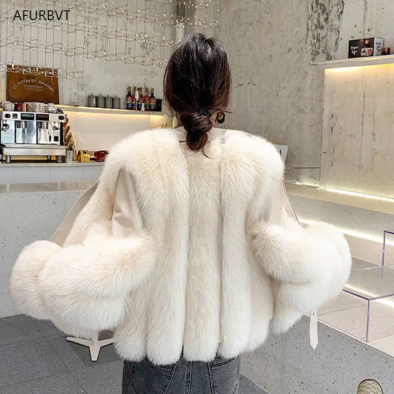 2022 Luxury Short Winter Jacket Women Outwear Thick Coat Fox Fur Coat Sheepskin Leather Jackets Thicken Warm Streetwear Outwear