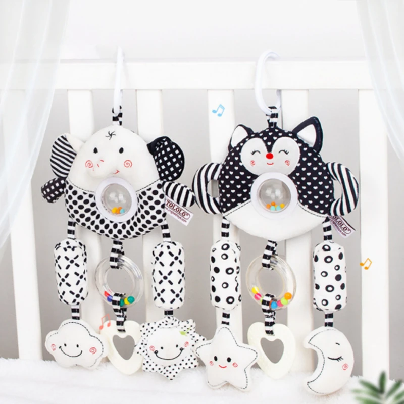

Погремушки для детей, детские игрушки 0, 6, 12 месяцев, набор для новорожденных, младенцев, черный, белый, мягкий плюшевый, милые животные, подве...