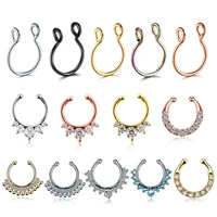 1pc 8mm zircon fake septum piercing nose ring hoop nostril earring for girl men faux body clip ring non body jewelry non pierced