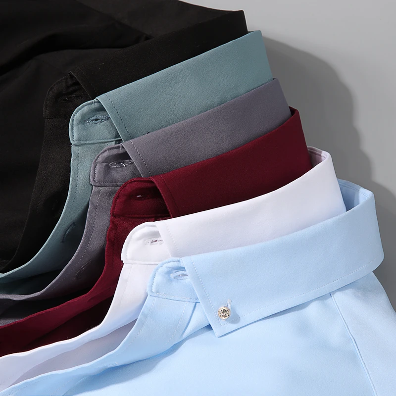 

2021 spring classic brand stretch slim long-sleeved shirt men and women business casual professional fashion solid color shirt
