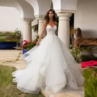 Шикарное Кружевное белое свадебное платье с оборками, горячая Распродажа, свадебные платья из органзы