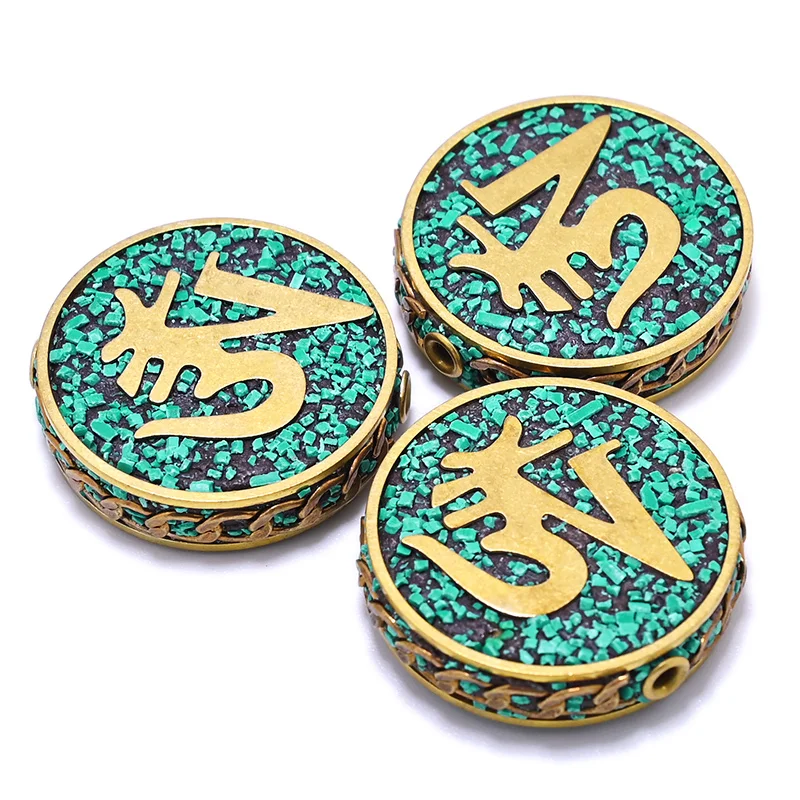 

TZ-A16 Nepal Handmade Tibetan Colorful Clay Round Brass Buddhism DIY Beads To Make Jewelry Bracelets Six-Word Mantra ॐ OM
