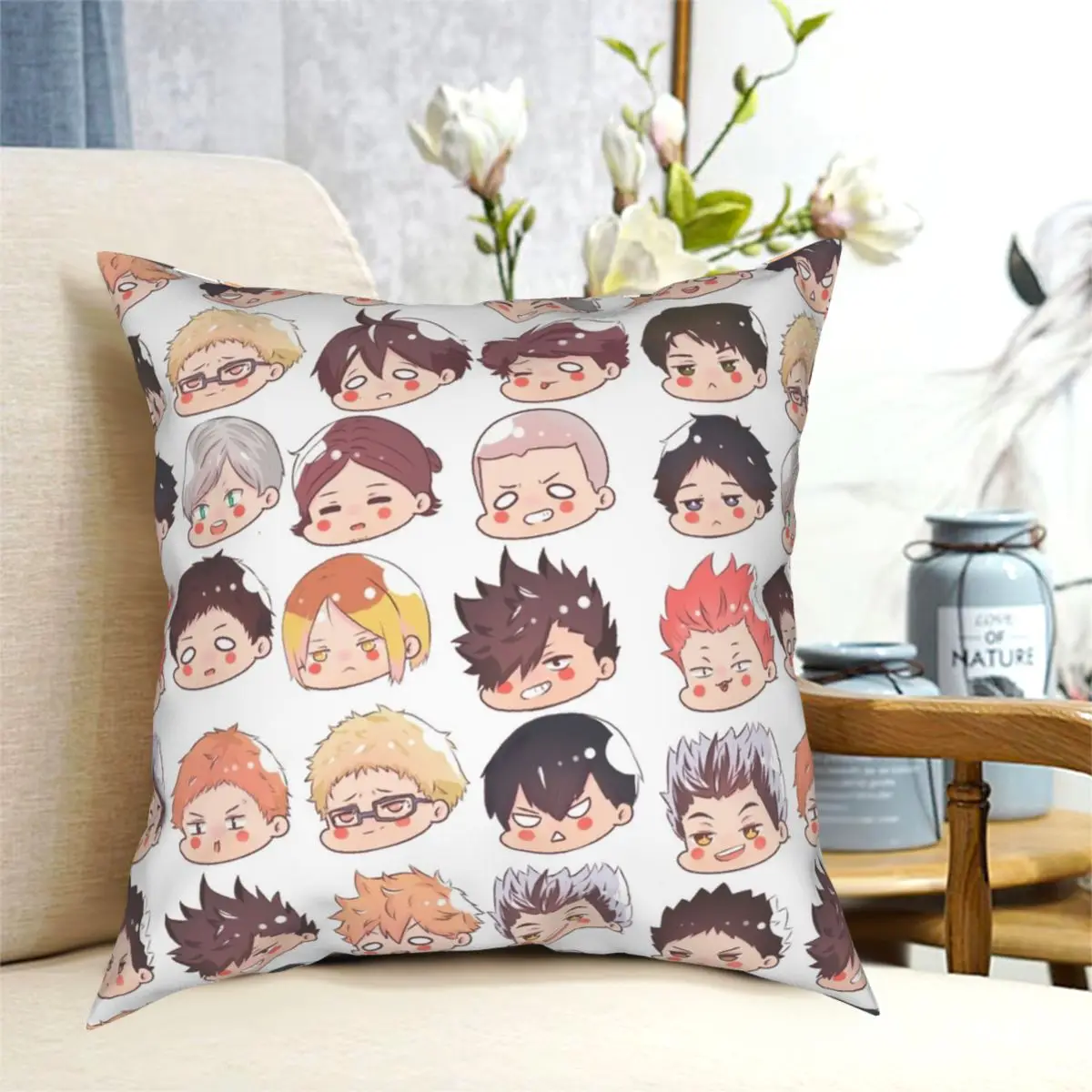 

Квадратная подушка Haikyuu Chibi, чехол из полиэстера на молнии, декоративная подушка, чехол