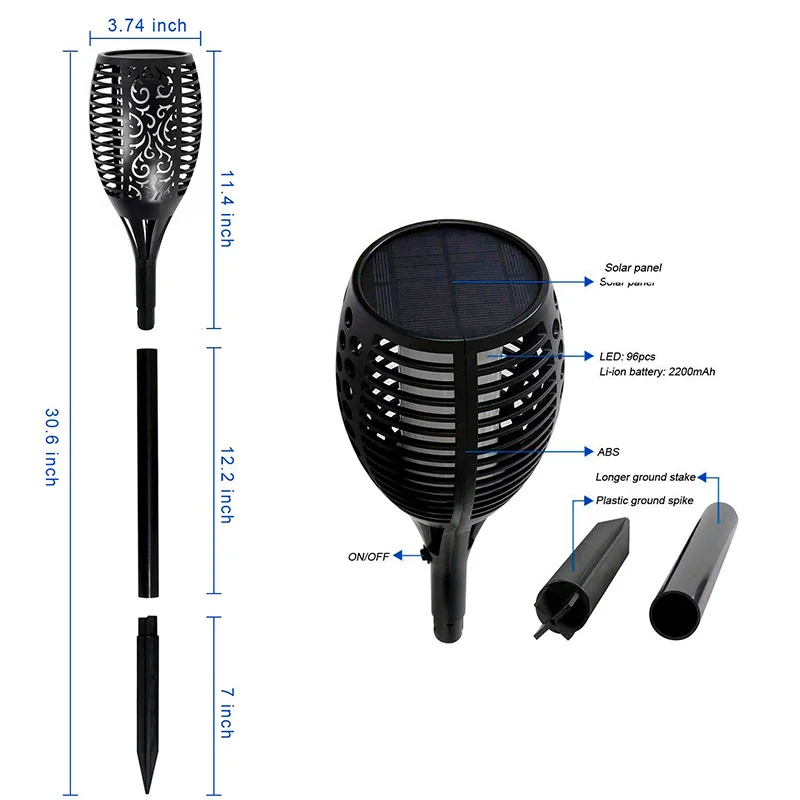 

Solar Power LED Flickering Flame Light 96 LEDs Solar Torch Light Waterproof Outdoor Landscape Decoration Garden Lamp