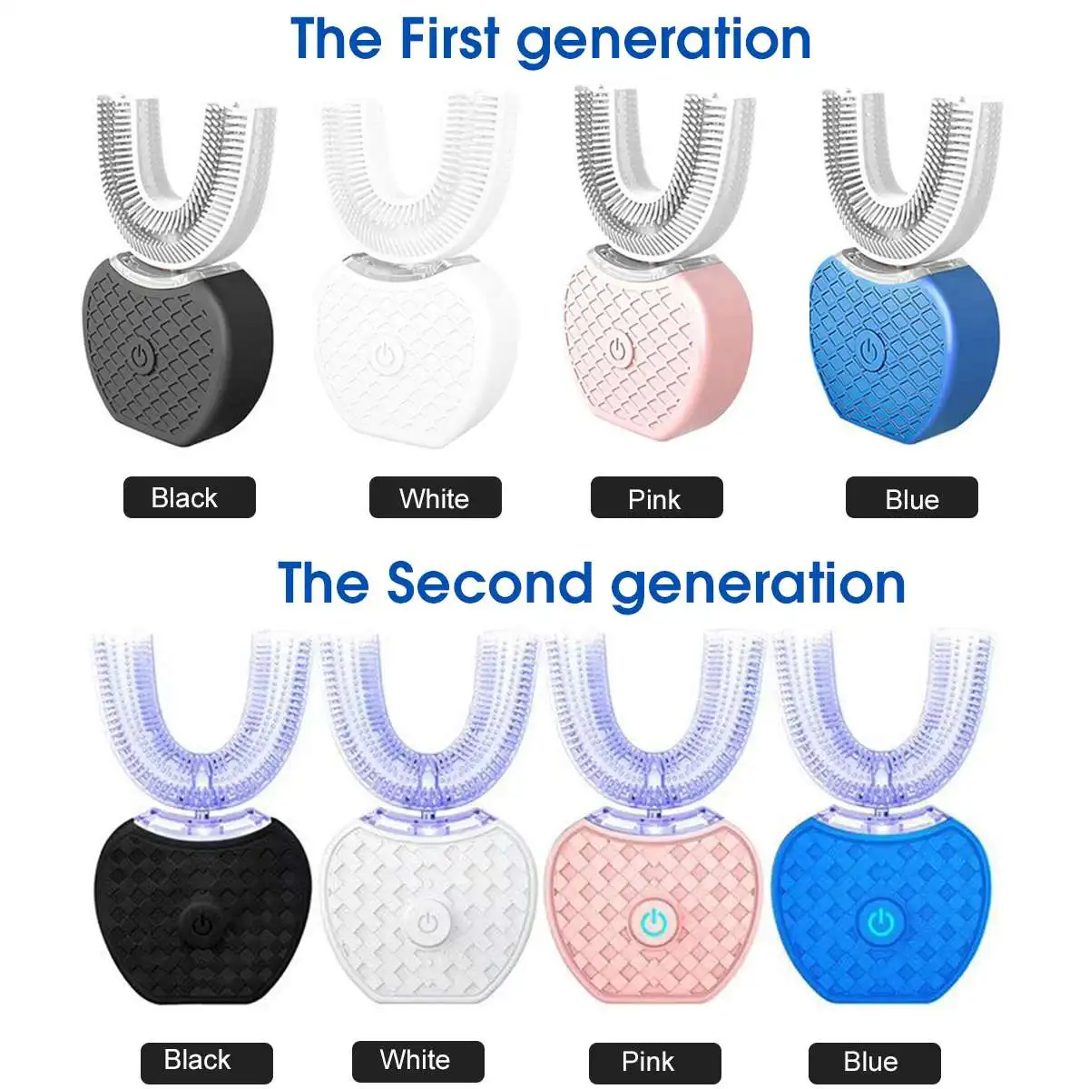 

360 Degrees Intelligent Automatic Sonic Electric Toothbrush U Type 3 Modes Tooth Brush USB Charging Tooth Whitening Blue Light