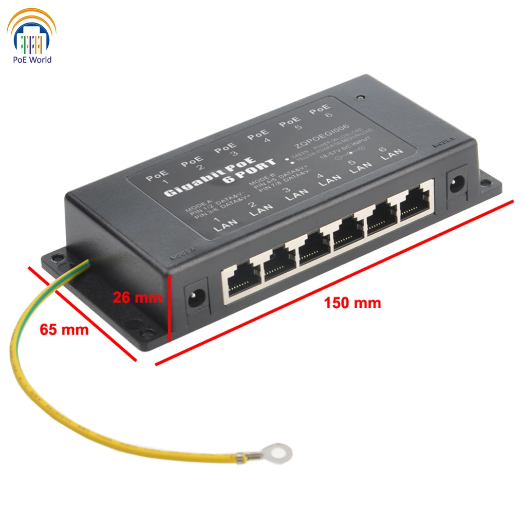 Инжектор POE мир 6 Порты и разъёмы Gigabit PoE инжектор 802.3af Пассивный Стандартный