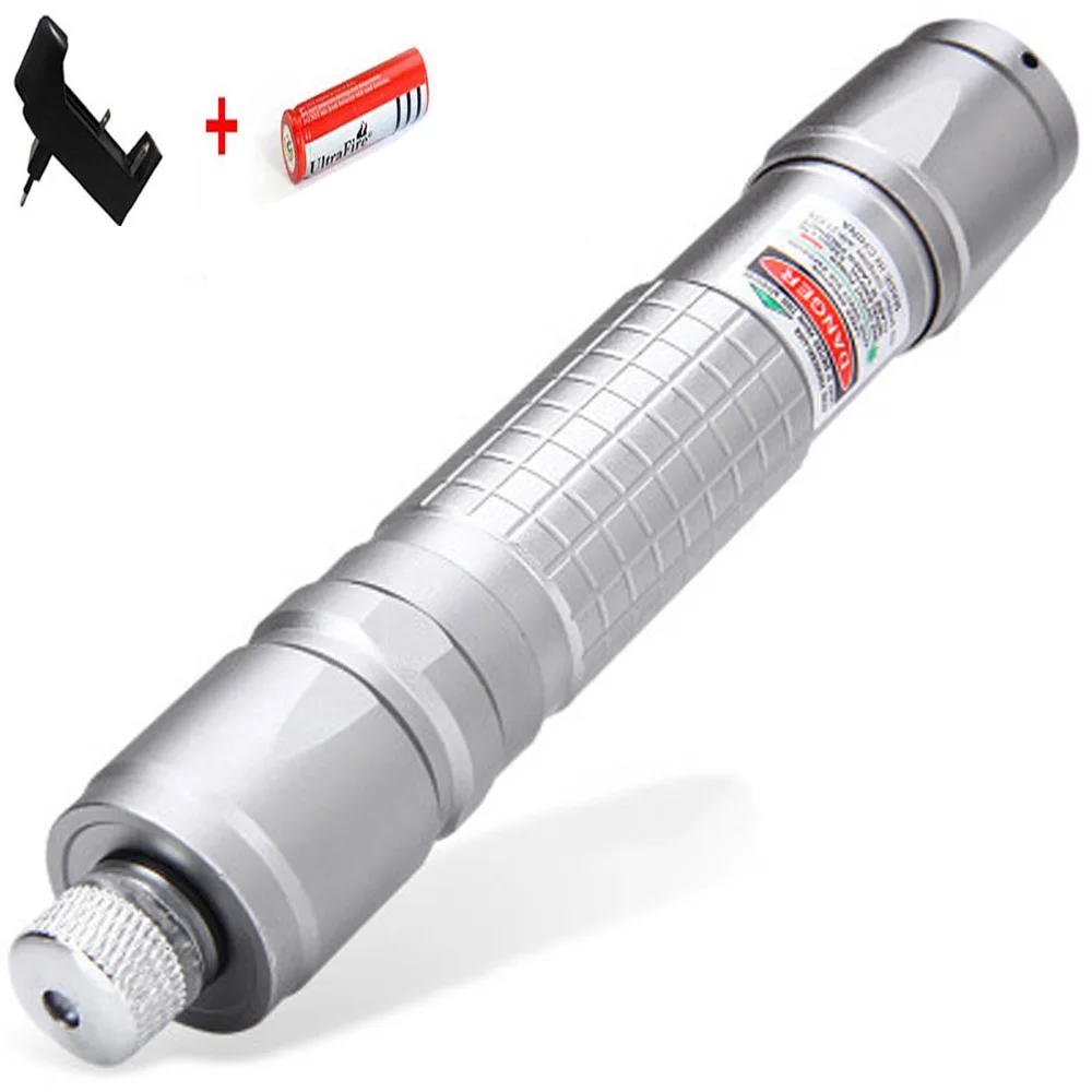 Silver laser Зеленая лазерная указка, высокая мощность, 10000 м, 5 мВт, лазерная ручка, 5 шт., крышка, горящая спичка с лазером, прицел+ зарядное устройство+ аккумулятор 18650 - Цвет: Silver laser