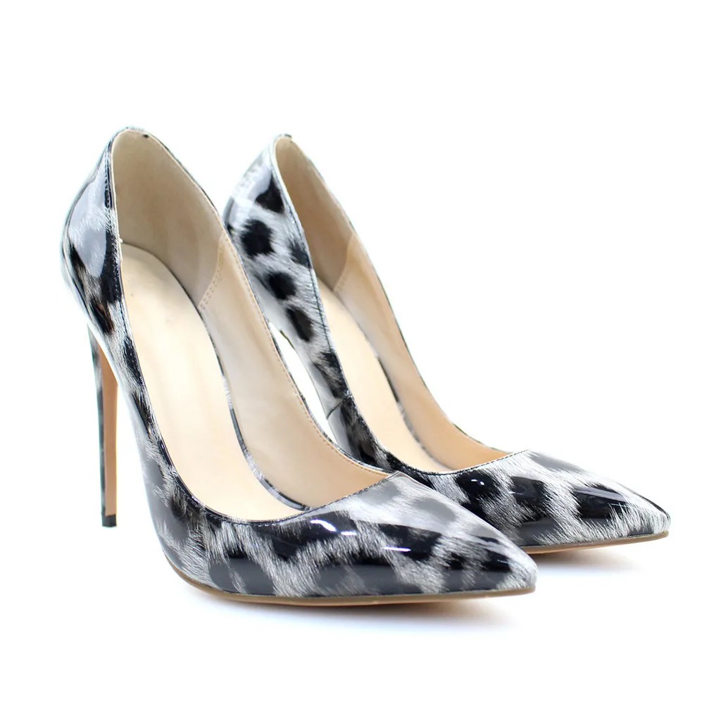 

Drestrive Customized Women Pumps Supper High Heels Up 10 cm Leopard Patent Leather Big Size US 4-US15 Pointed Toe Thin Heels